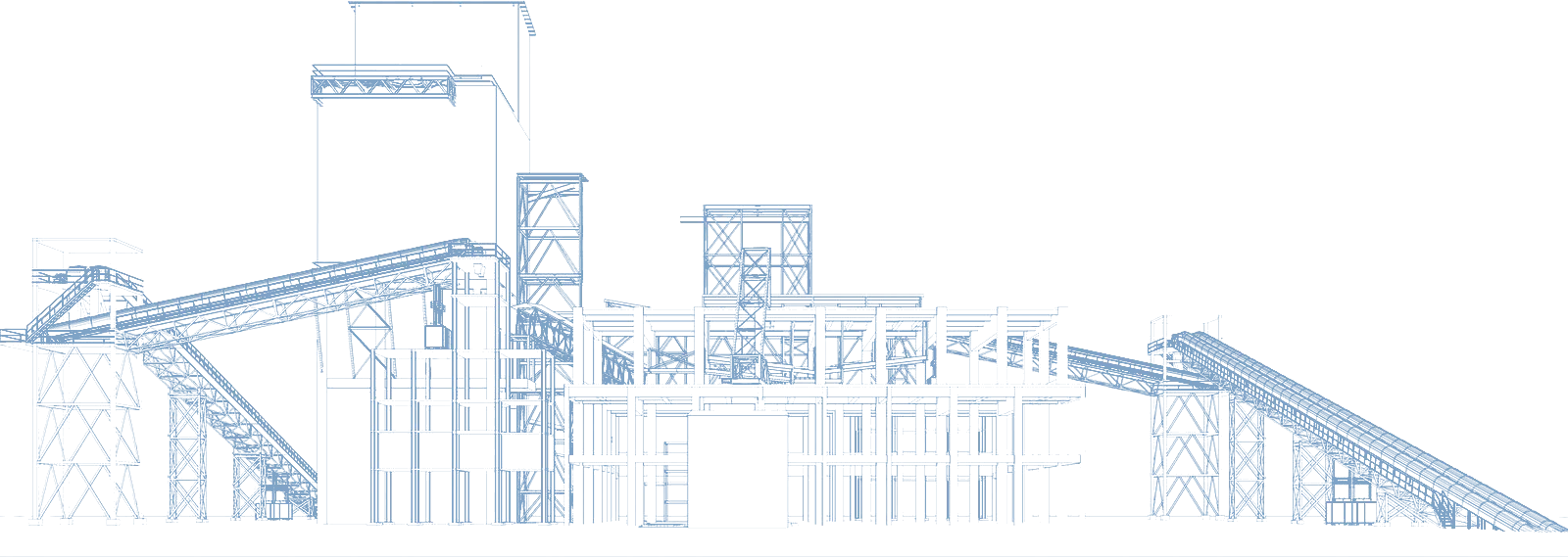 Line drawing elevation of the Southern Foundry plant with conveyors